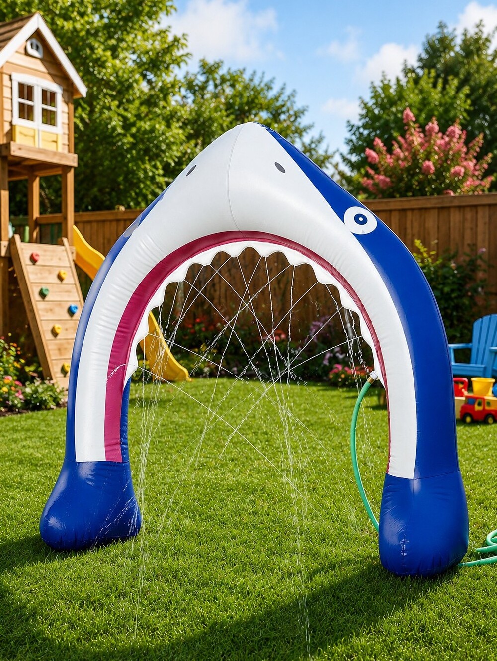 NWT Pottery Barn Kids Shark Sprinkler Inflatable Outdoor Water Toy Ages 3+